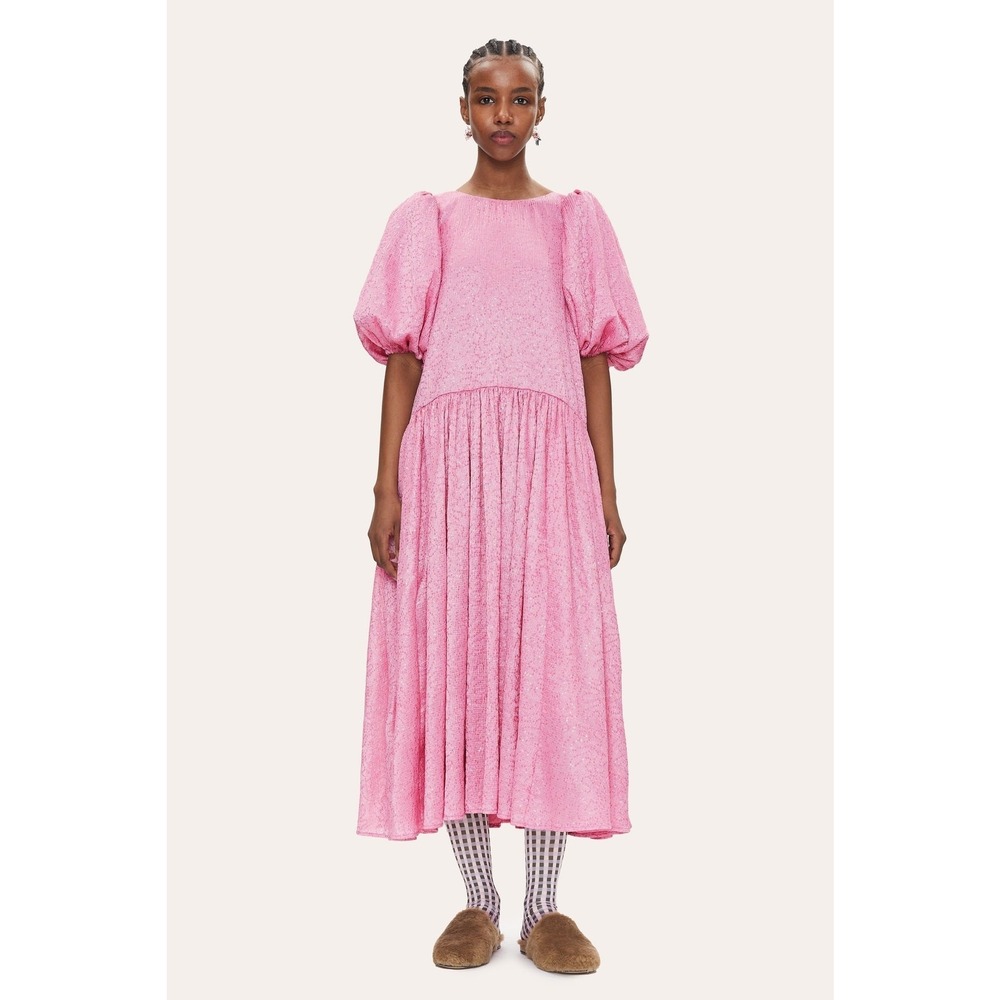 Stine Goya Amelia Dress L Pink Sequin Puff‎ Sleeve Midi